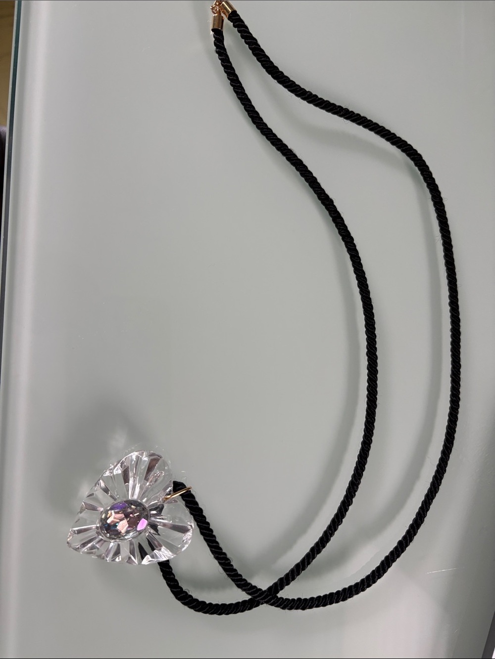 Crystal Heart Pendant Necklace - Black Rope